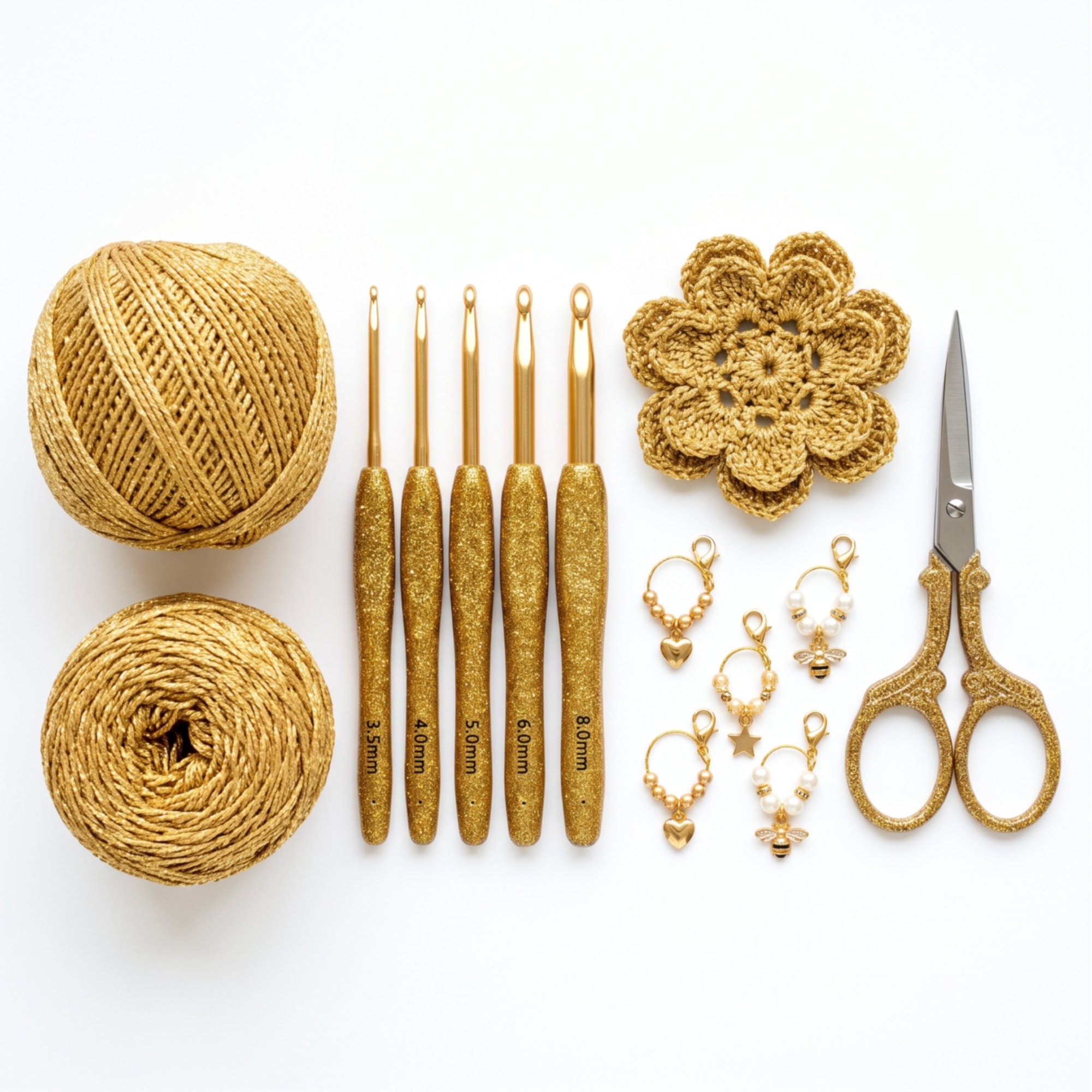 Set di accessori con ricami dorati